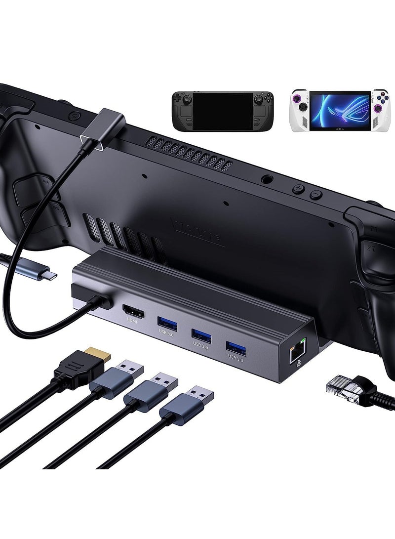 Docking Station, 6-in-1 Dock with HDMI 2.0 4K@60Hz, Gigabit Ethernet, 3 USB 3.0 and 100W USB C Charging Port for Steam Deck and Asus Rog Ally - Image 1